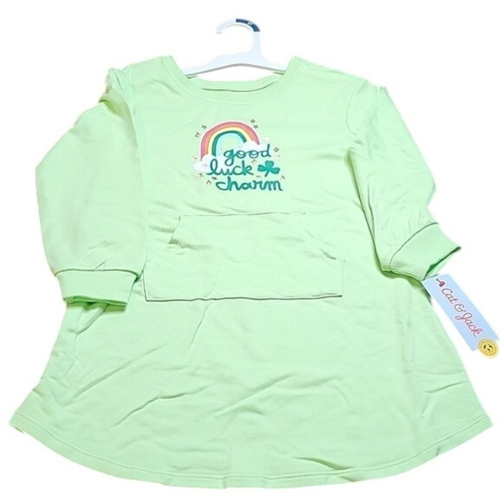 Cat & Jack Good Luck Charm Top, Bright Green, Girls Size 5T, New